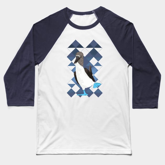 Blue Footed Booby Bird Blue Geometric Baseball T-Shirt by Suneldesigns